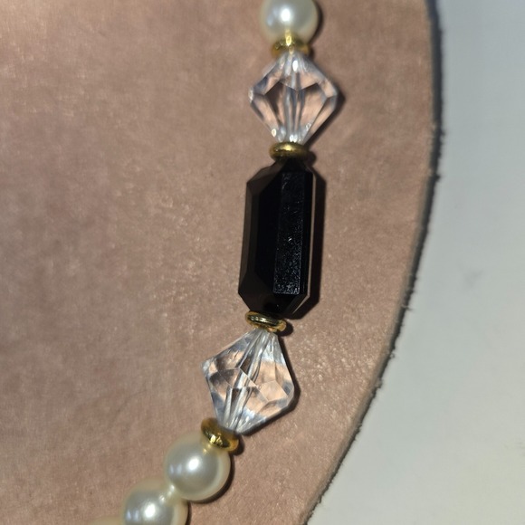 Faux Pearl Black Onyx Beaded Choker Necklace 18" Vintage Fashion Costume Jewelry - Picture 9 of 10